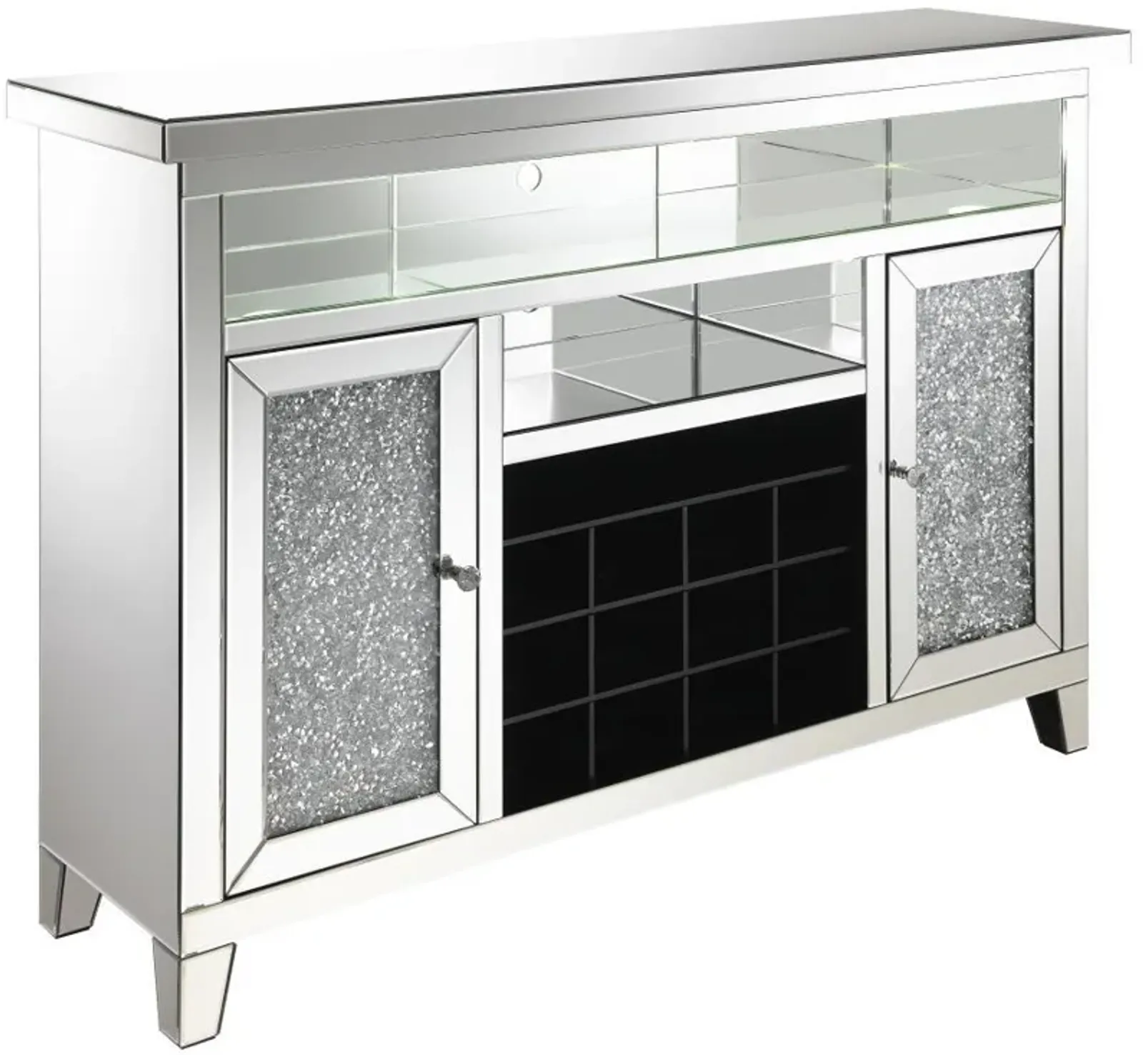 Melinda - 2-Door LED Mirrored Wine Storage Bar Cabinet - Silver