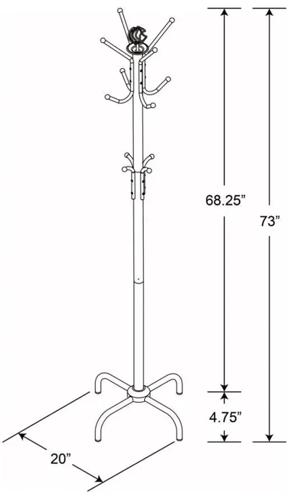 Collier - 12 Hook Freestanding Coat Rack Hat Hanger - Black