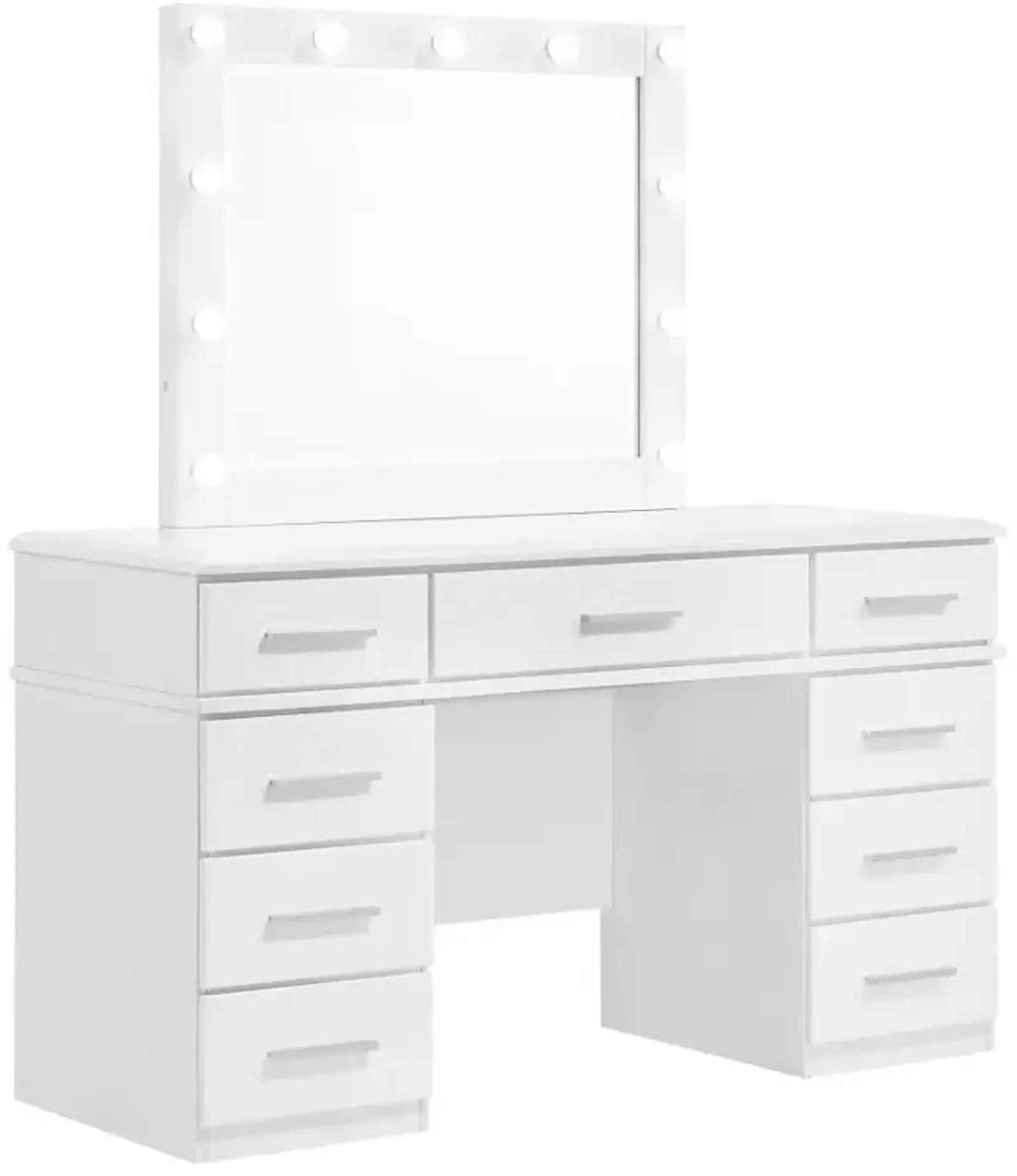 Felicity - 9-Drawer Vanity Table With Lighted Mirror - Glossy White