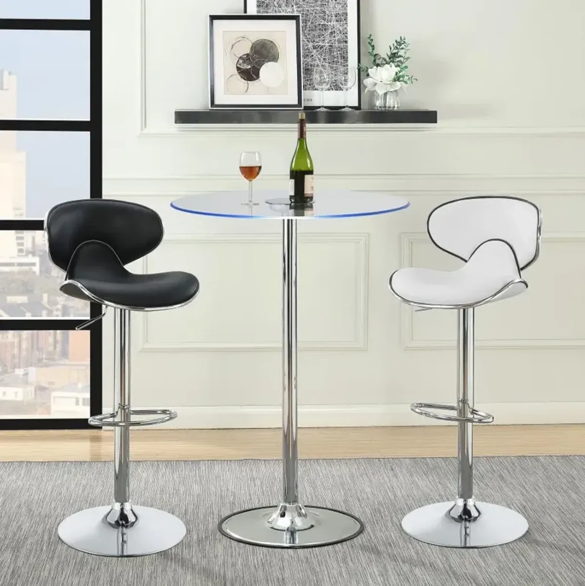 Thea - Round Glass Top LED Bistro Bar Table - Chrome