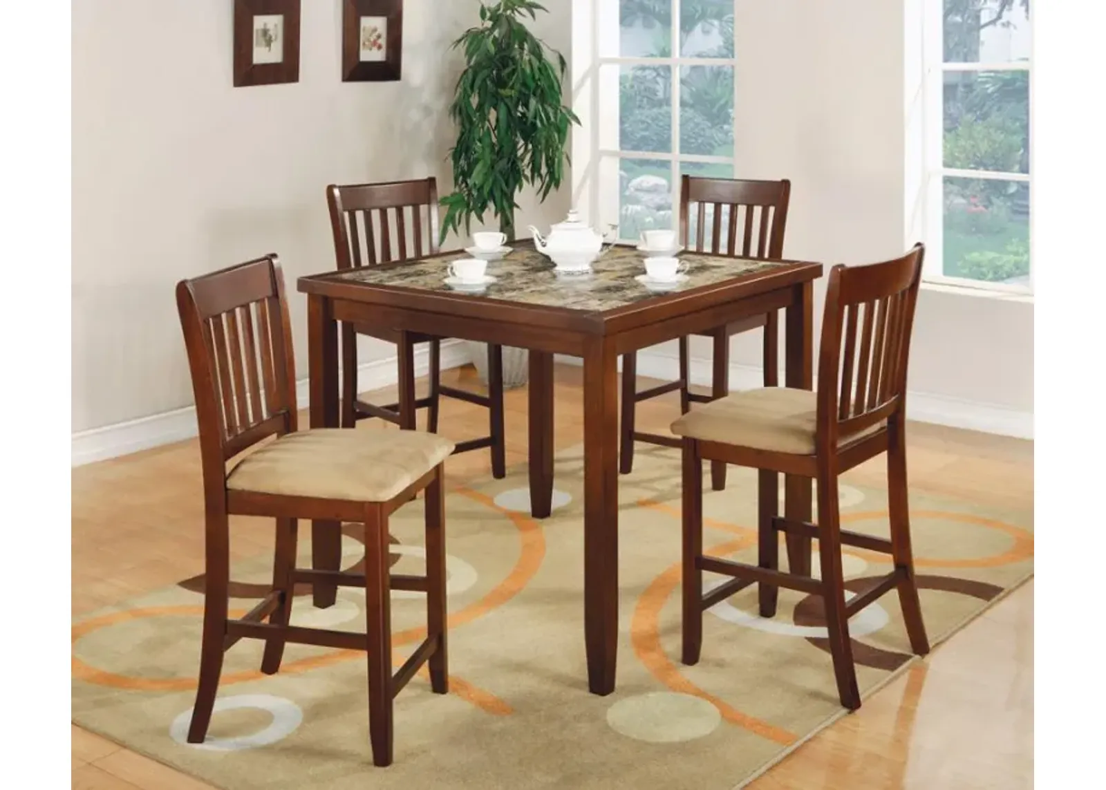 Jardin - 5 Piece Counter Height Dining Table Set - Red Brown