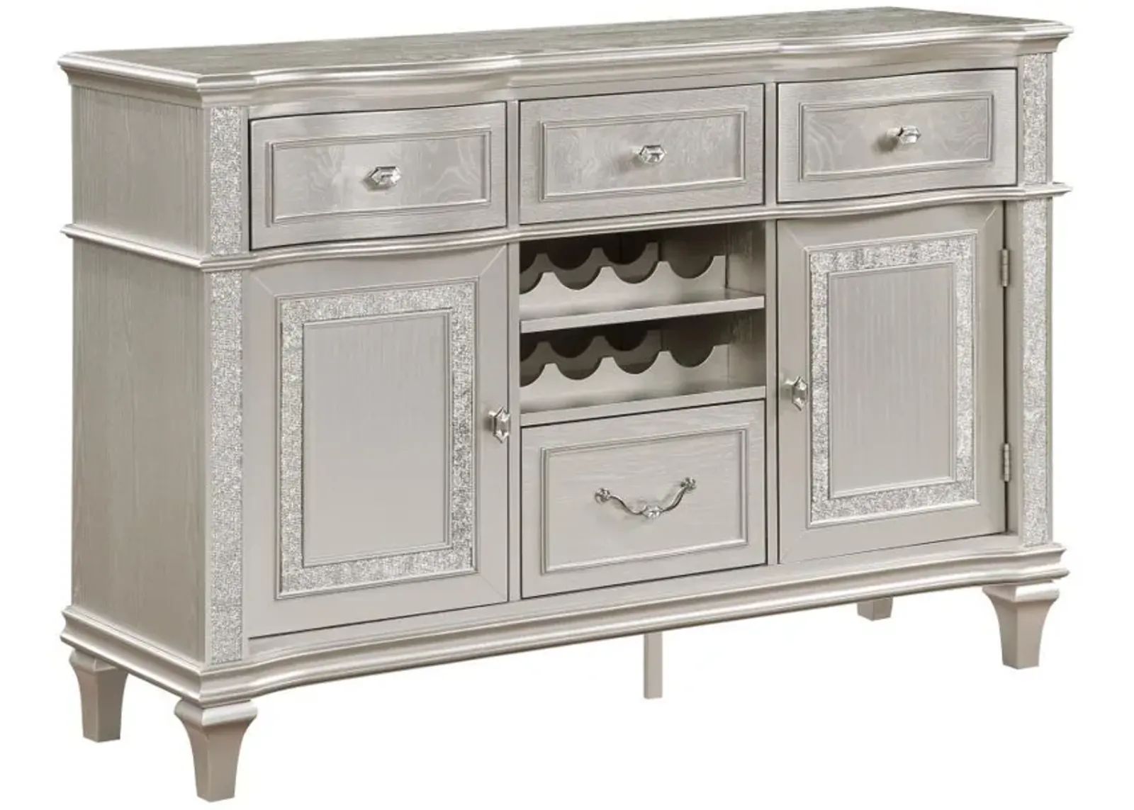 Evangeline - 4-Drawer Sideboard Server With Faux Diamond Trim - Silver Oak