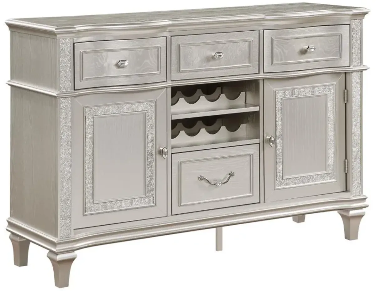 Evangeline - 4-Drawer Sideboard Server With Faux Diamond Trim - Silver Oak