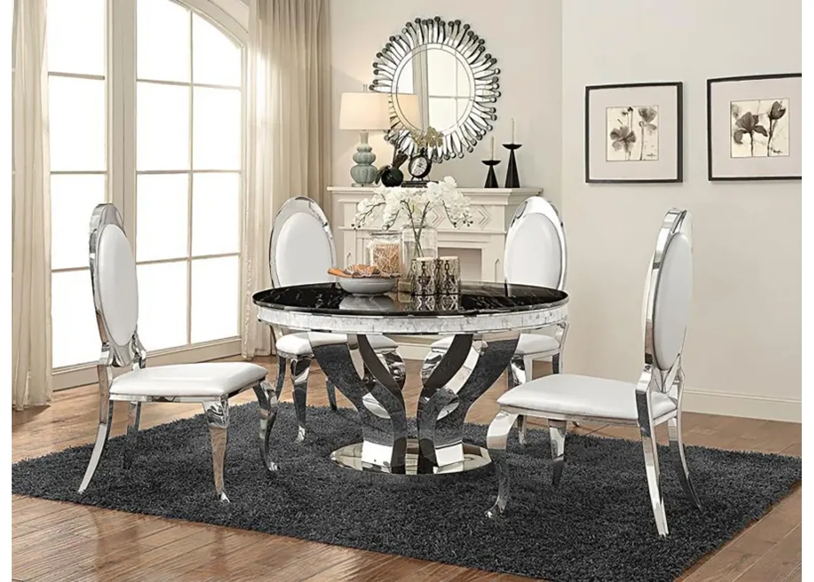 Anchorage - 5 Piece Round Stainless Steel Dining Set - Chrome