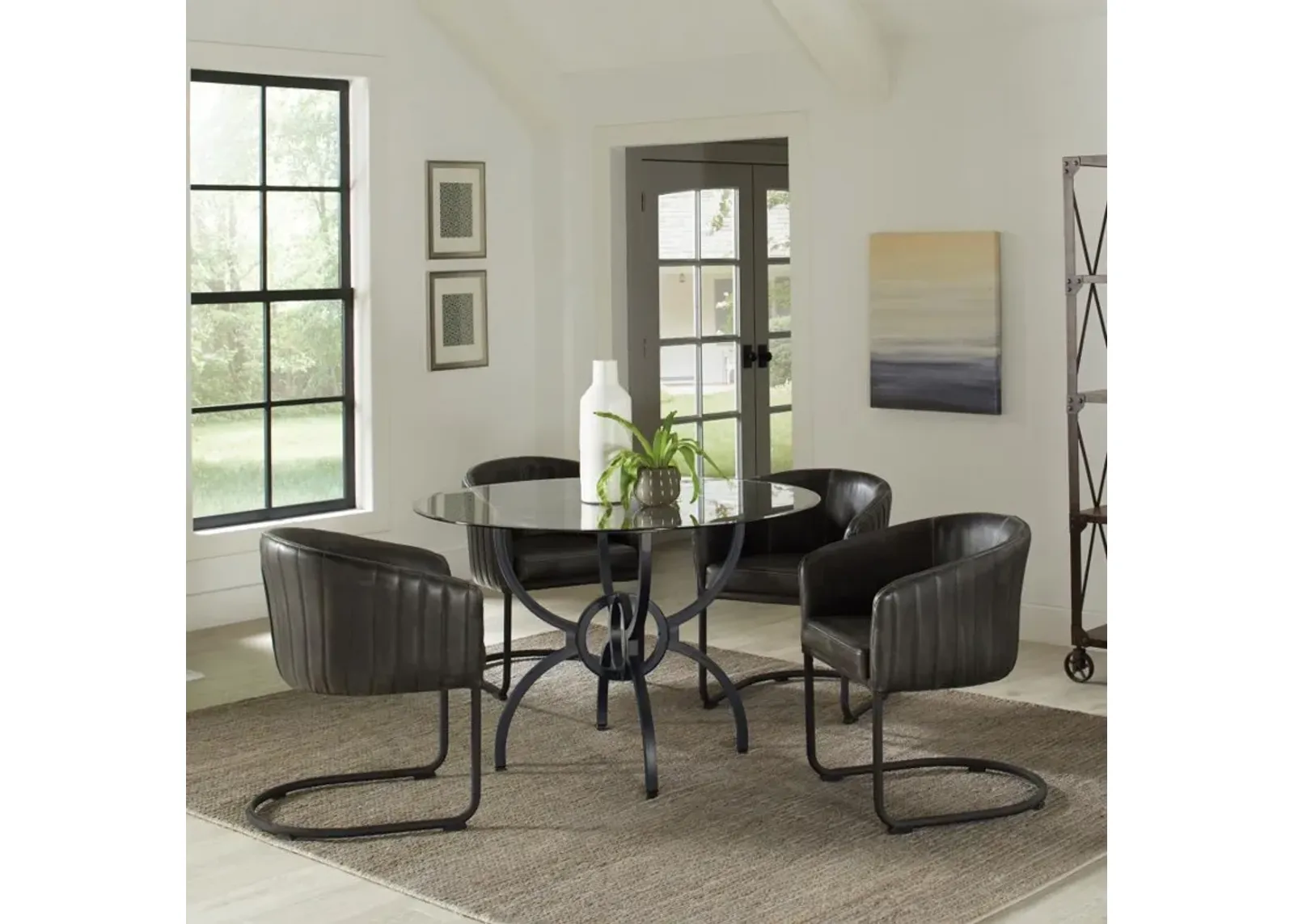 Aviano - 5 Piece Round Glass Top Dining Table Set - Gunmetal