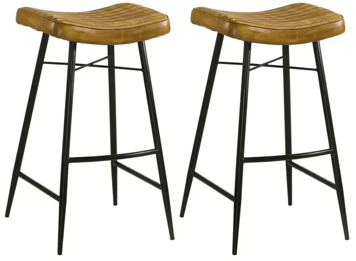 Bayu - Leather Upholstered Saddle Seat Backless Bar Stool (Set of 2)