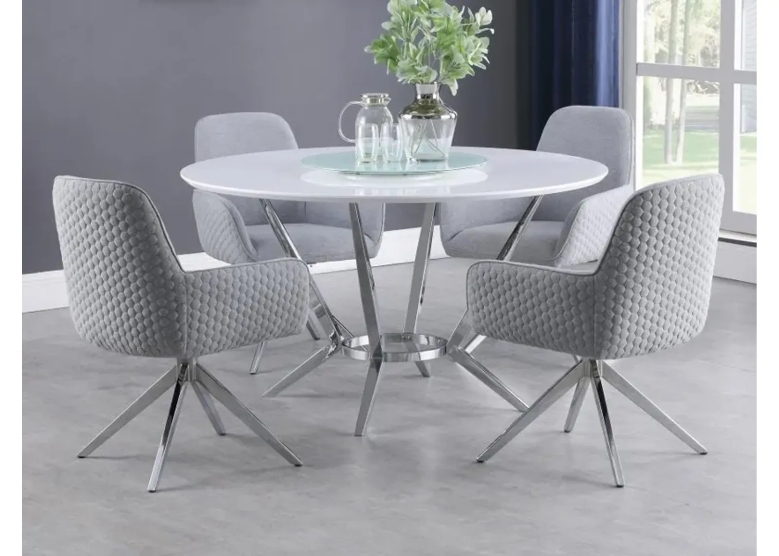 Abby - 5 Piece Round Dining Table Set - White High Gloss