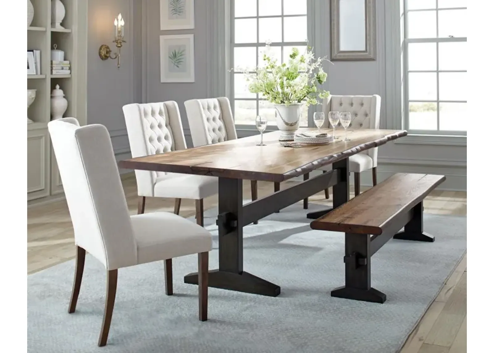 Bexley - 6 Piece Rectangular Live Edge Dining Table Set - Honey