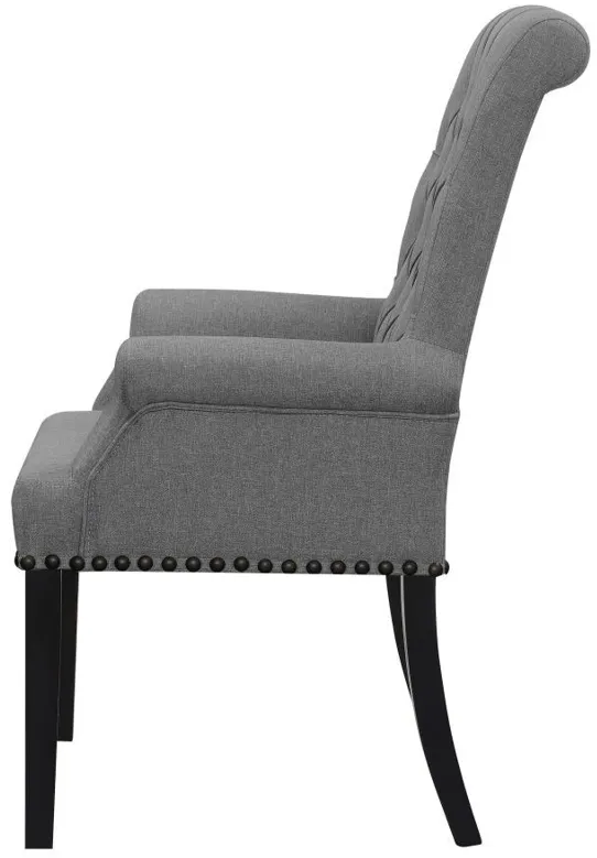 Alana - Upholstered Tufted Arm Chair With Nailhead Trim - Gray / Rustic Espresso