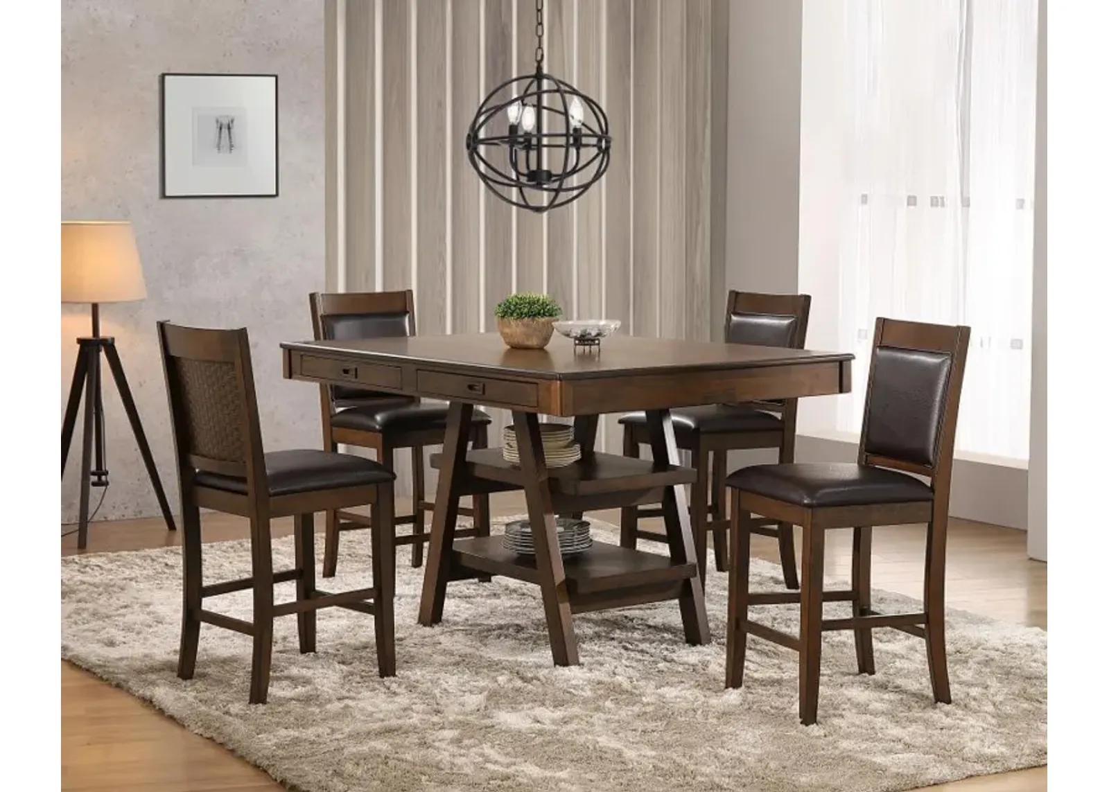 Dewey - 5 Piece Rectangular Dining Table Set - Walnut