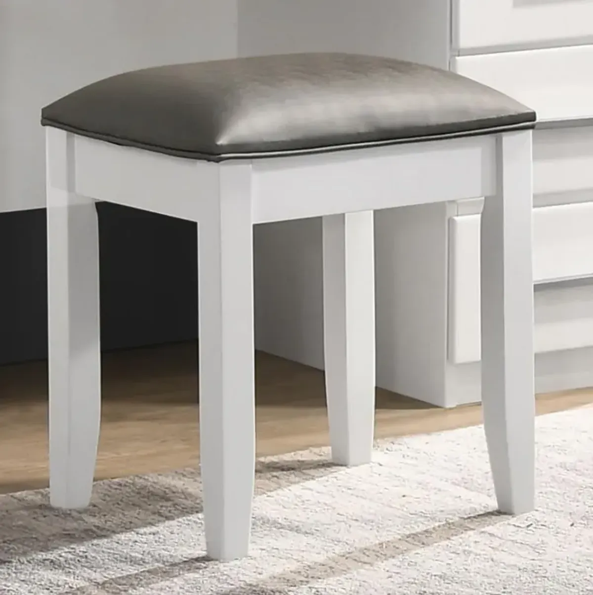 Felicity - Upholstered Vanity Stool - Metallic And Glossy White