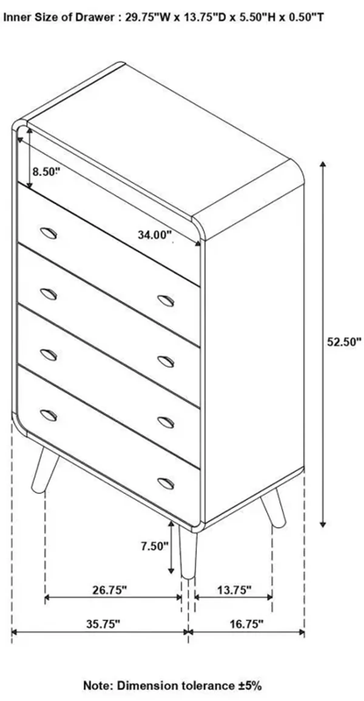 Robyn - 5-Drawer Bedroom Chest - Dark Walnut