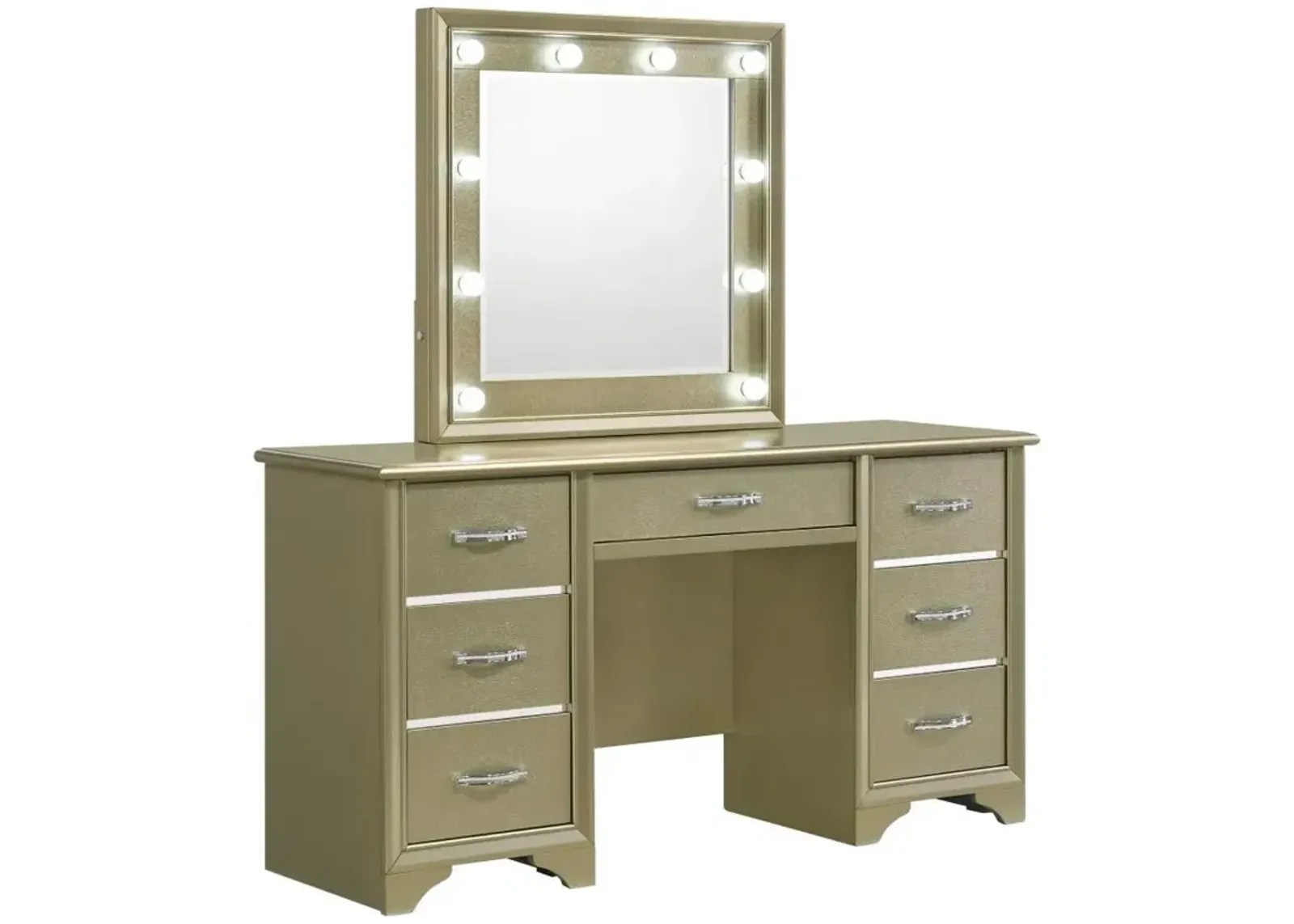 Beaumont - 7-Drawer Vanity Set With Lighting - Champagne