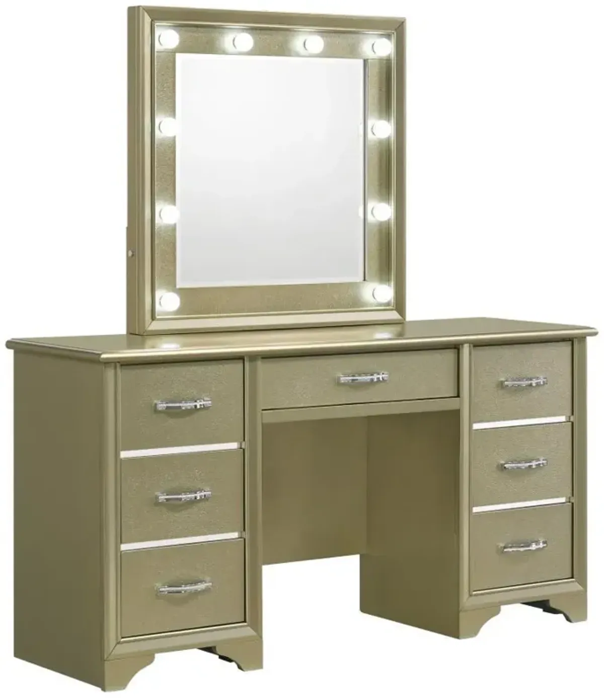 Beaumont - 7-Drawer Vanity Set With Lighting - Champagne