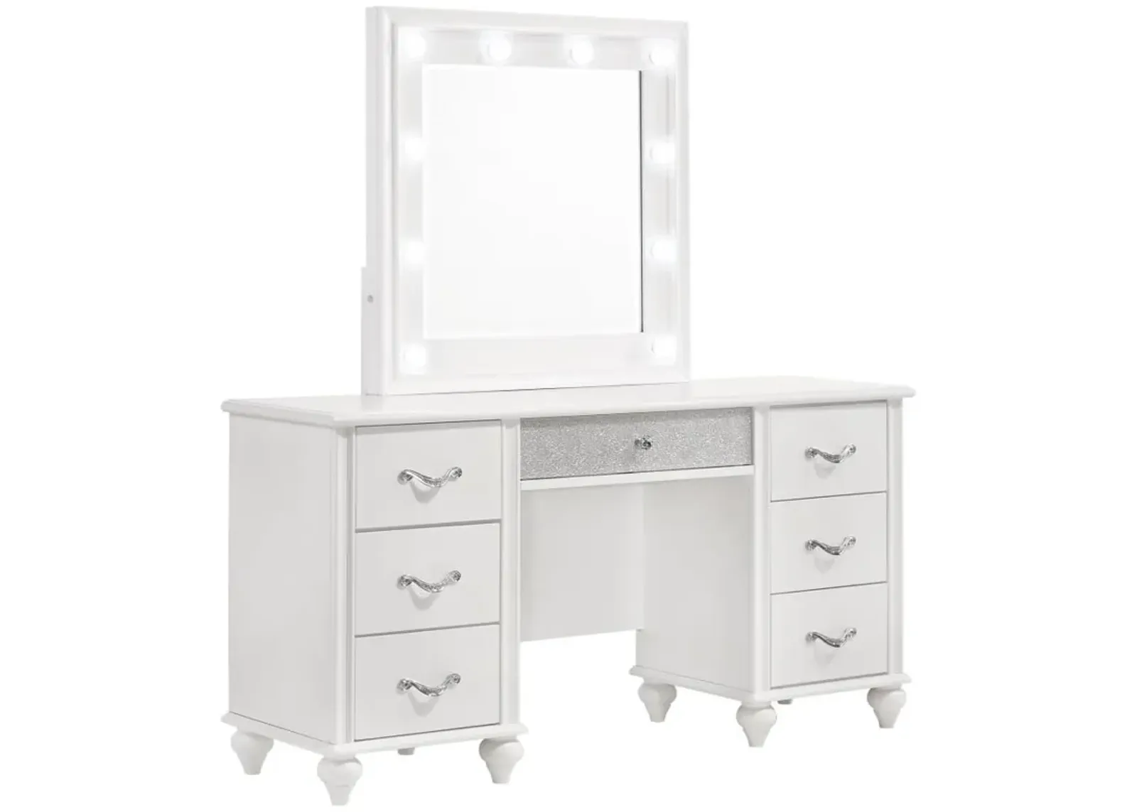 Barzini - 7-Drawer Vanity Set With Lighting - White