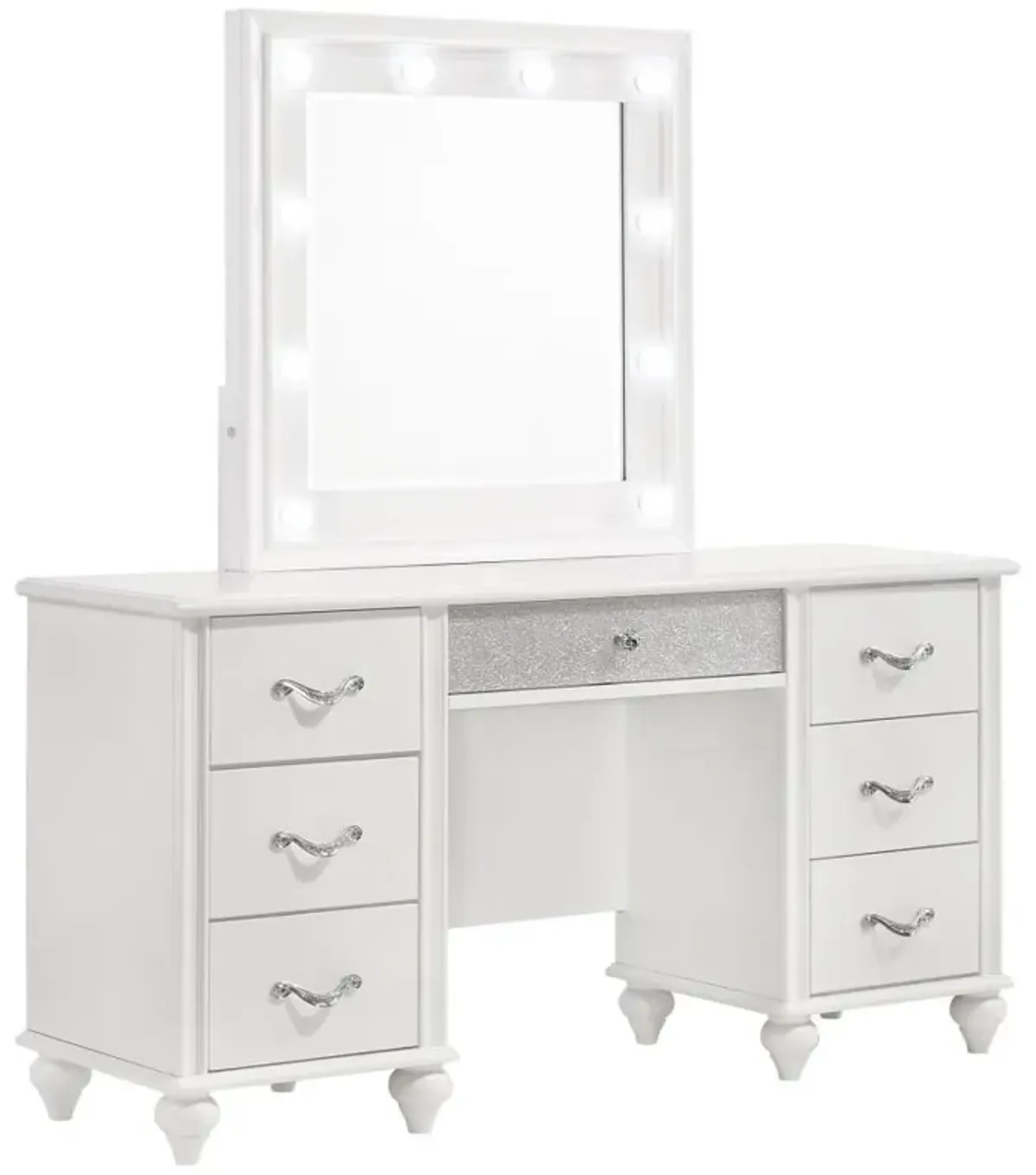 Barzini - 7-Drawer Vanity Set With Lighting - White