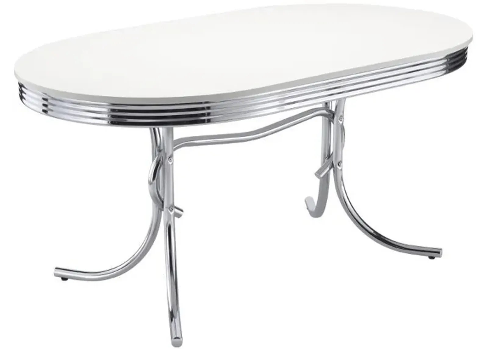 Retro - Oval Wood Top Dining Table - White And Chrome