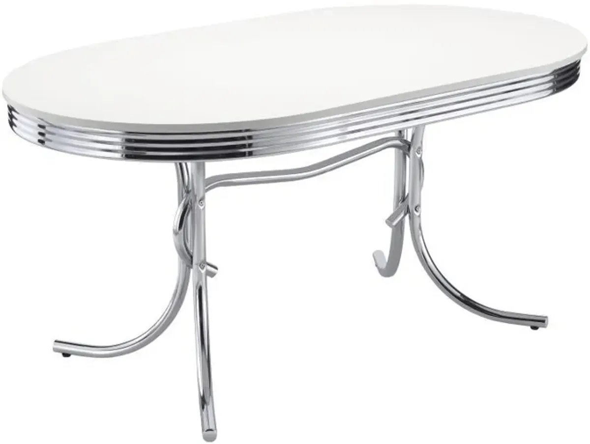 Retro - Oval Wood Top Dining Table - White And Chrome