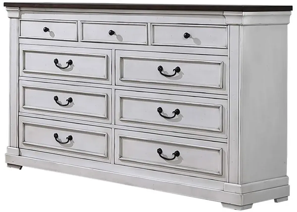 Hillcrest - 9-Drawer Dresser - Distressed White