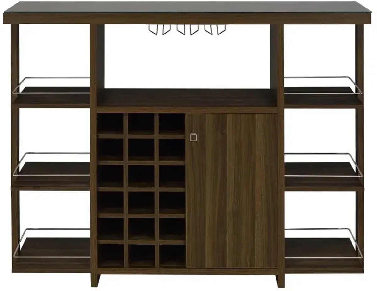 Evelio - 6-Shelf Glass Top Home Bar Wine Cabinet - Walnut