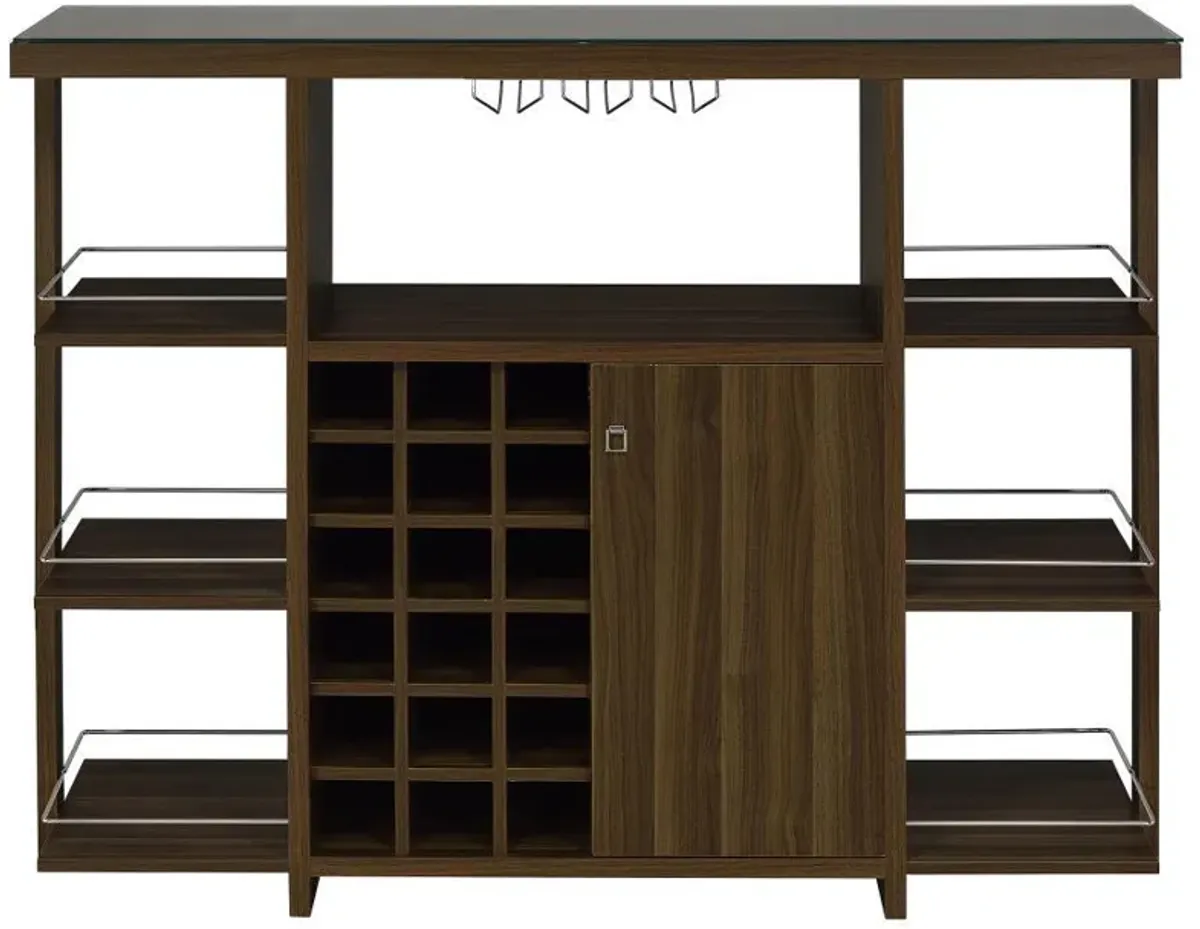 Evelio - 6-Shelf Glass Top Home Bar Wine Cabinet - Walnut