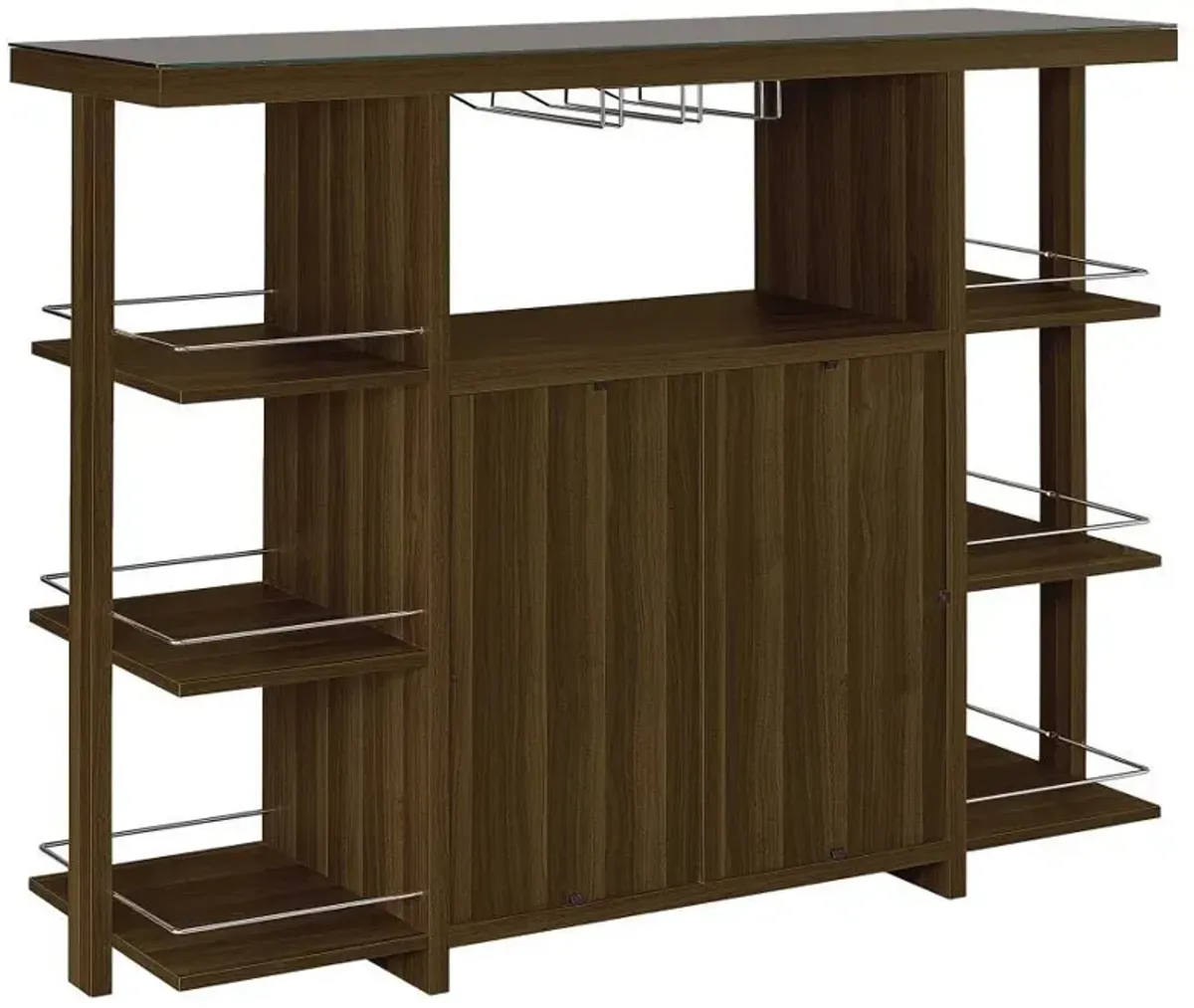 Evelio - 6-Shelf Glass Top Home Bar Wine Cabinet - Walnut