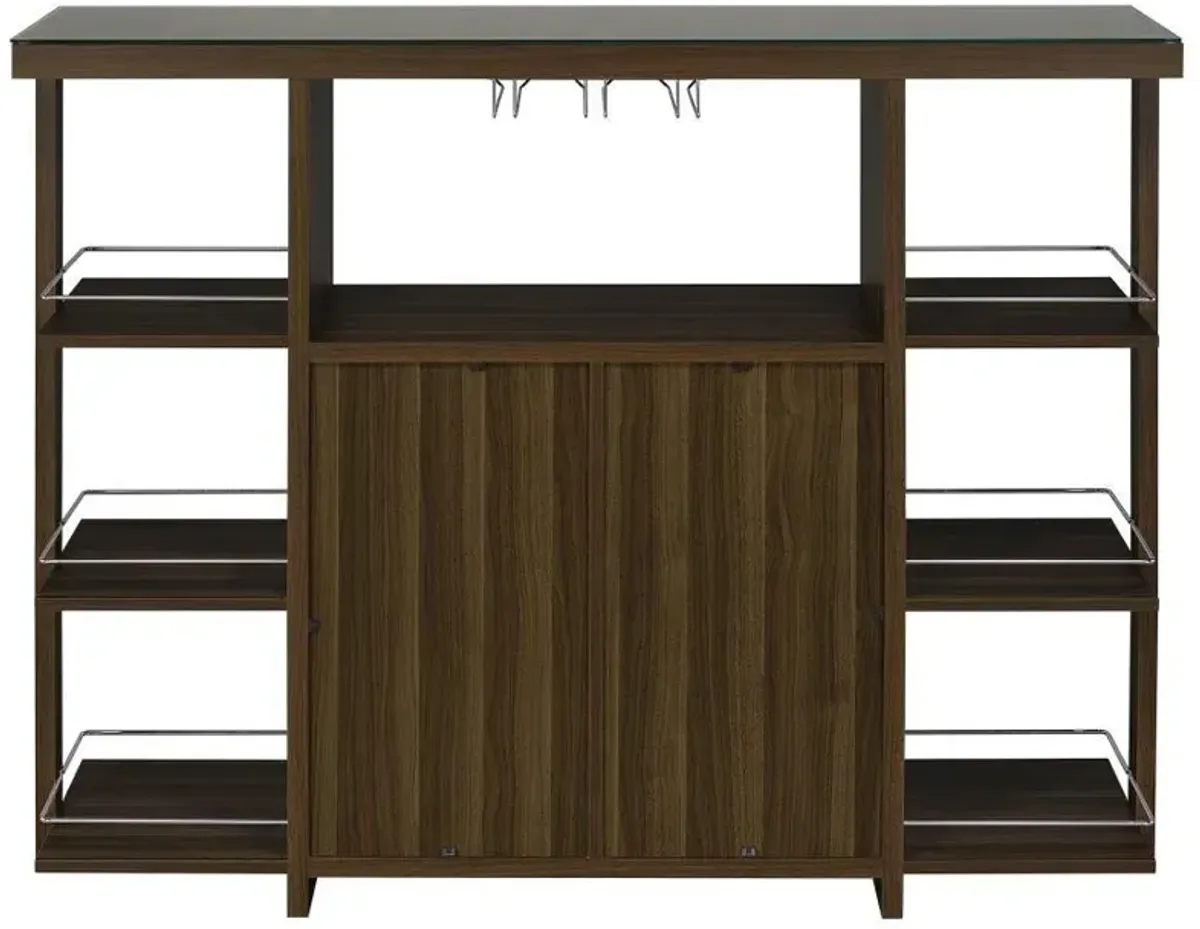 Evelio - 6-Shelf Glass Top Home Bar Wine Cabinet - Walnut