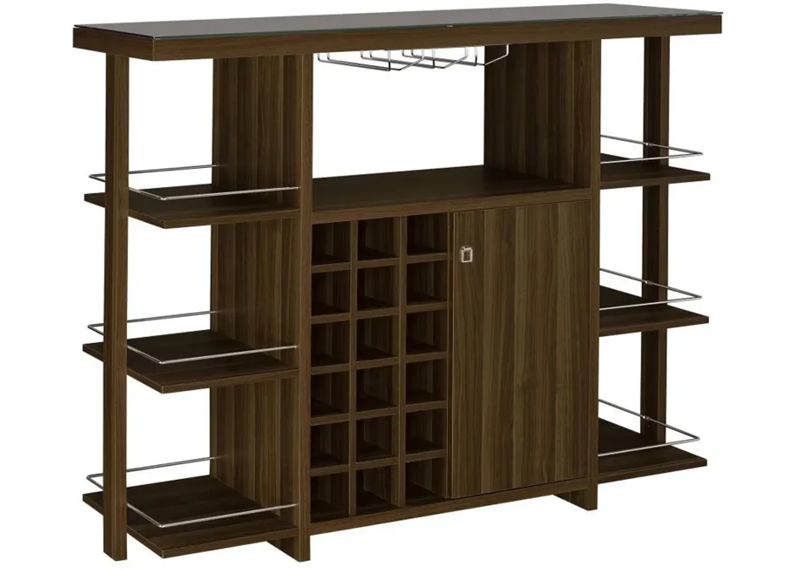 Evelio - 6-Shelf Glass Top Home Bar Wine Cabinet - Walnut