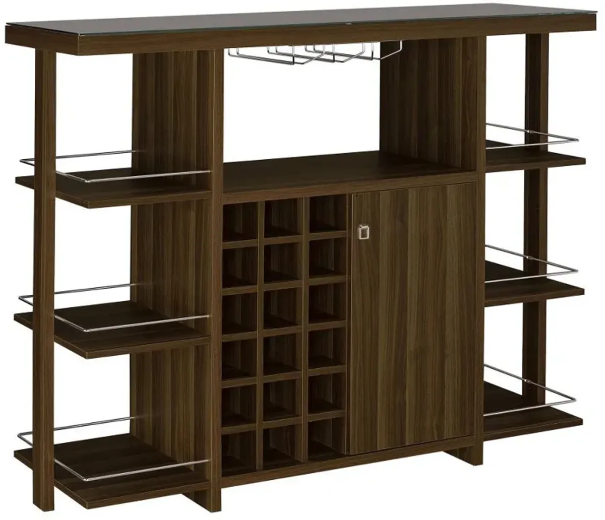 Evelio - 6-Shelf Glass Top Home Bar Wine Cabinet - Walnut