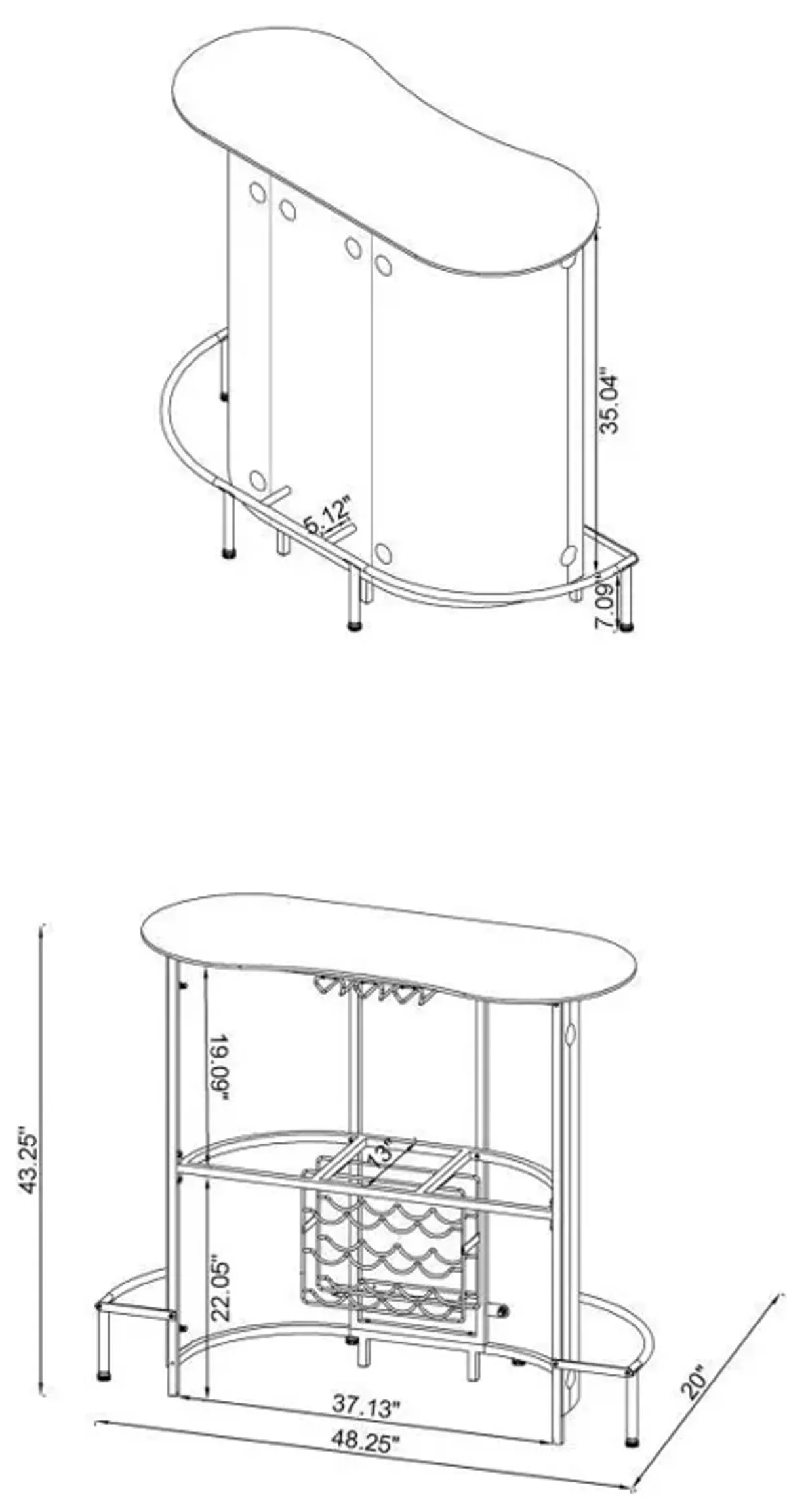 Lacewing - Curved Glass Top Home Bar Wine Cabinet - Black