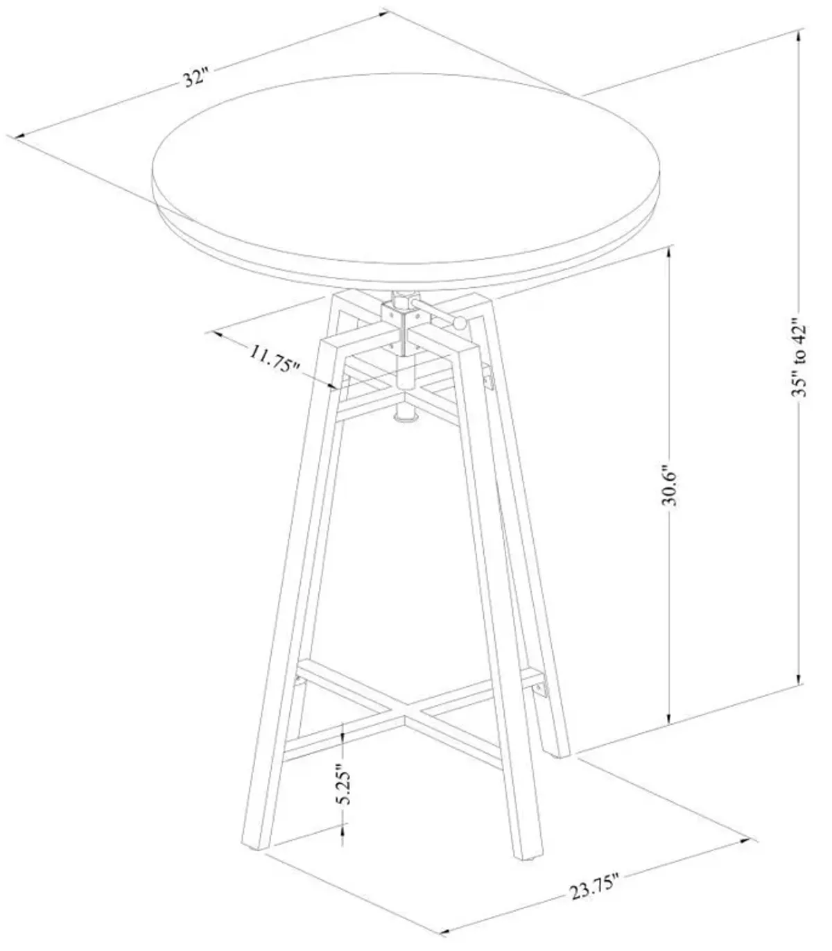 Bartlett - Round Adjustable Bar Table - Brushed Nutmeg