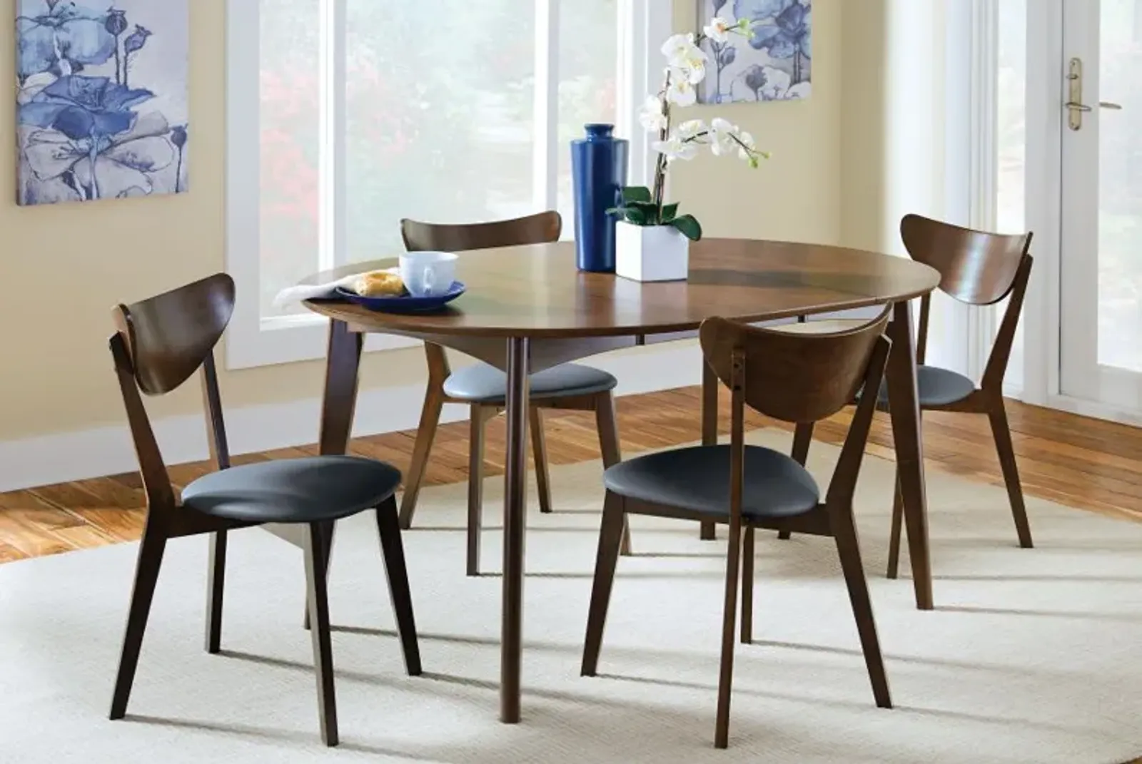 Jedda - 5 Piece Oval Dining Table Set - Dark Walnut