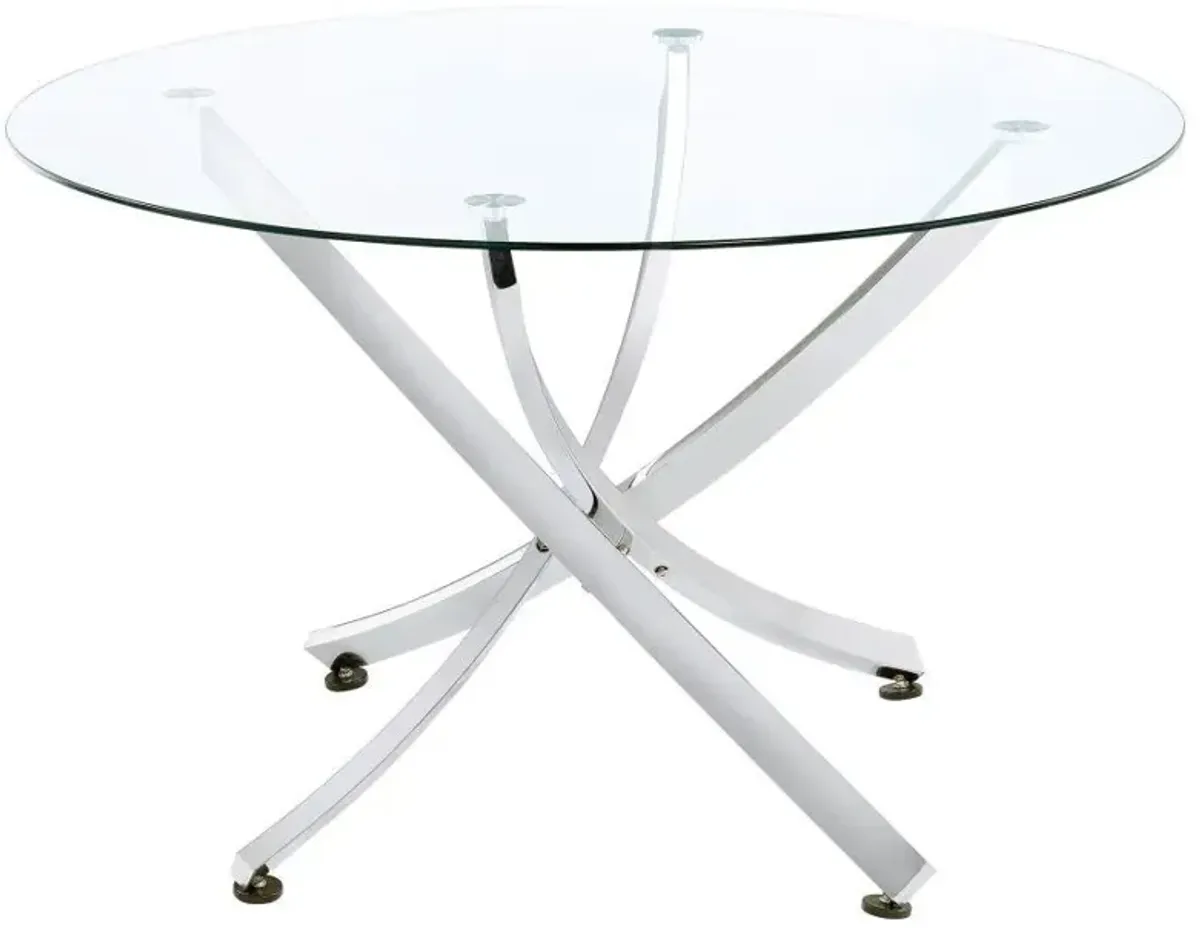 Beckham - 5 Piece Round Glass Top Dining Set - Chrome And White