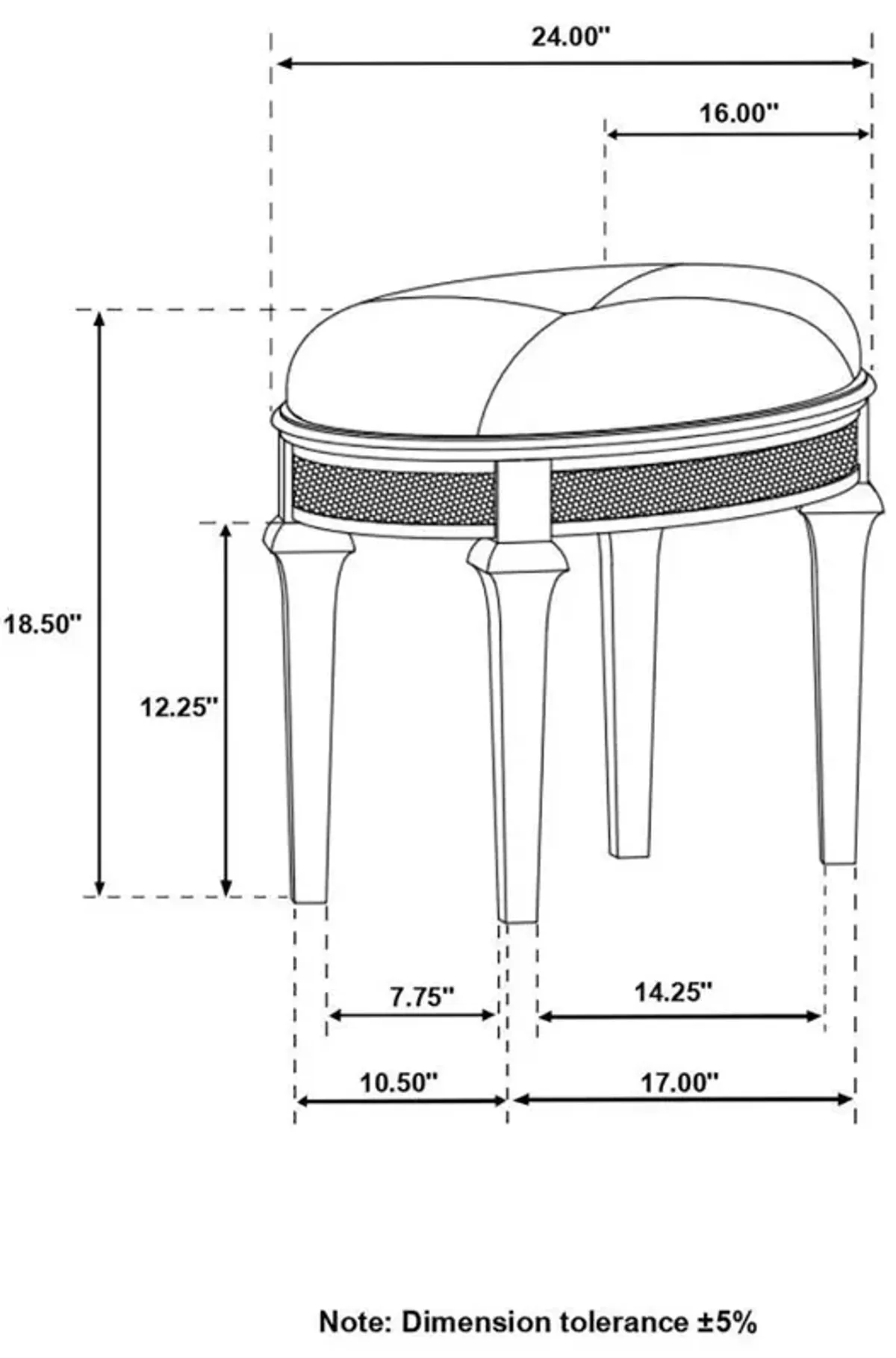 Evangeline - Upholstered Oval Vanity Stool Silver And Ivory - Silver Oak