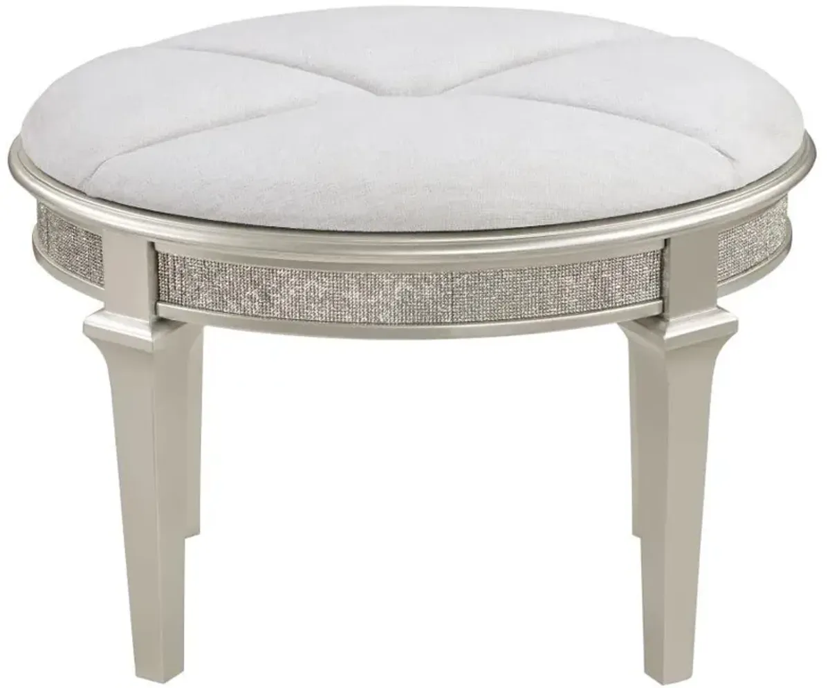 Evangeline - Upholstered Oval Vanity Stool Silver And Ivory - Silver Oak