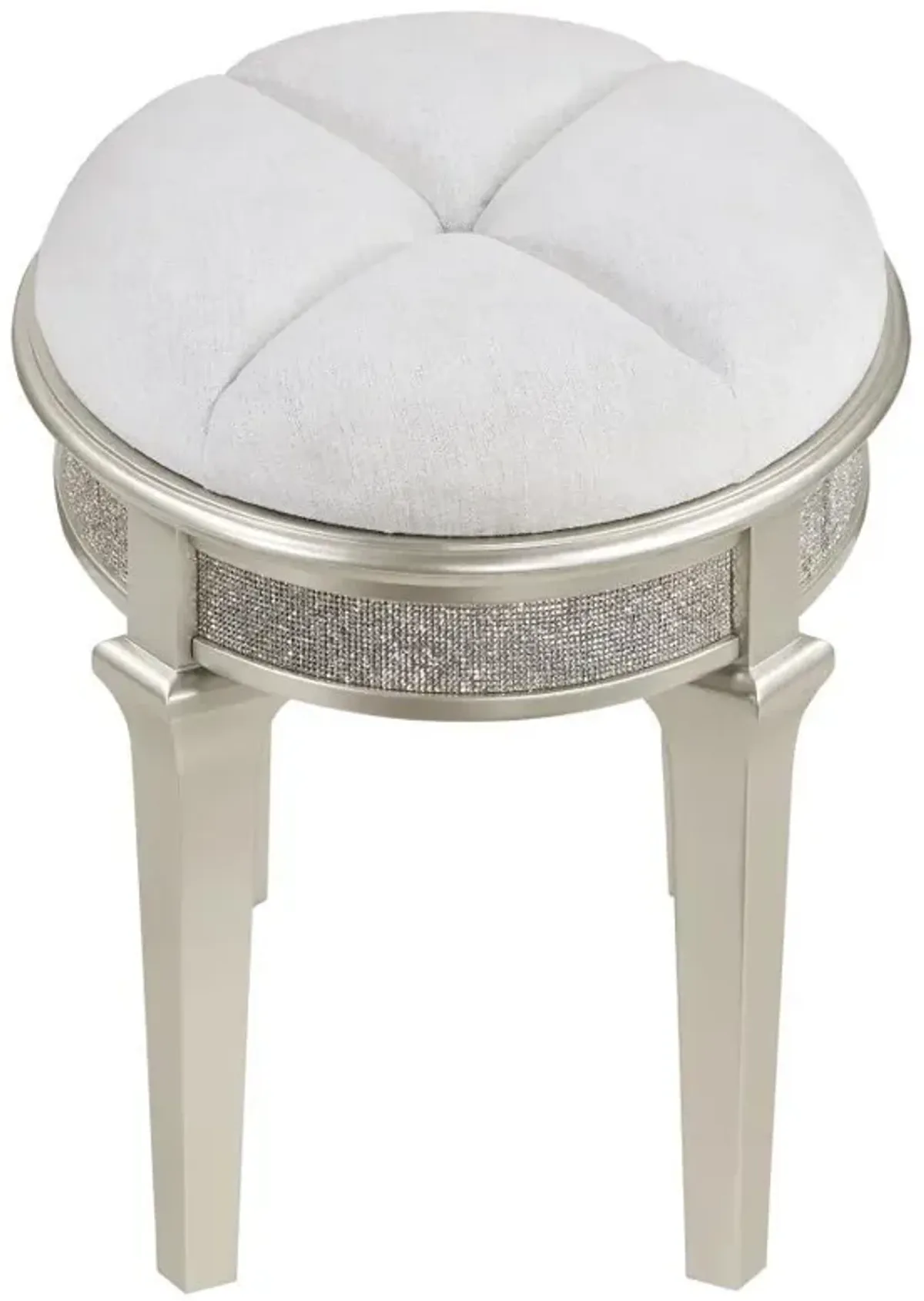 Evangeline - Upholstered Oval Vanity Stool Silver And Ivory - Silver Oak