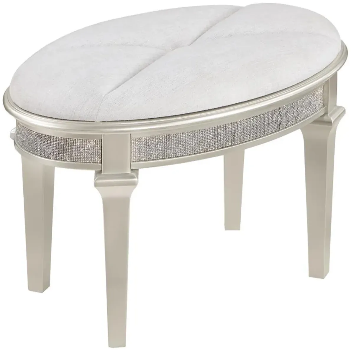 Evangeline - Upholstered Oval Vanity Stool Silver And Ivory - Silver Oak