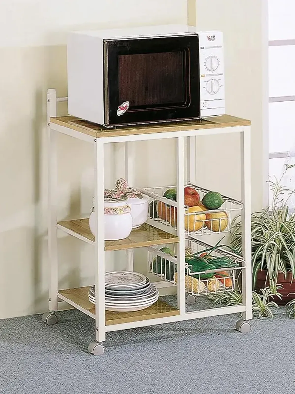 Kelvin - 2-Shelf Mobile Kitchen Cart - Natural Brown And White