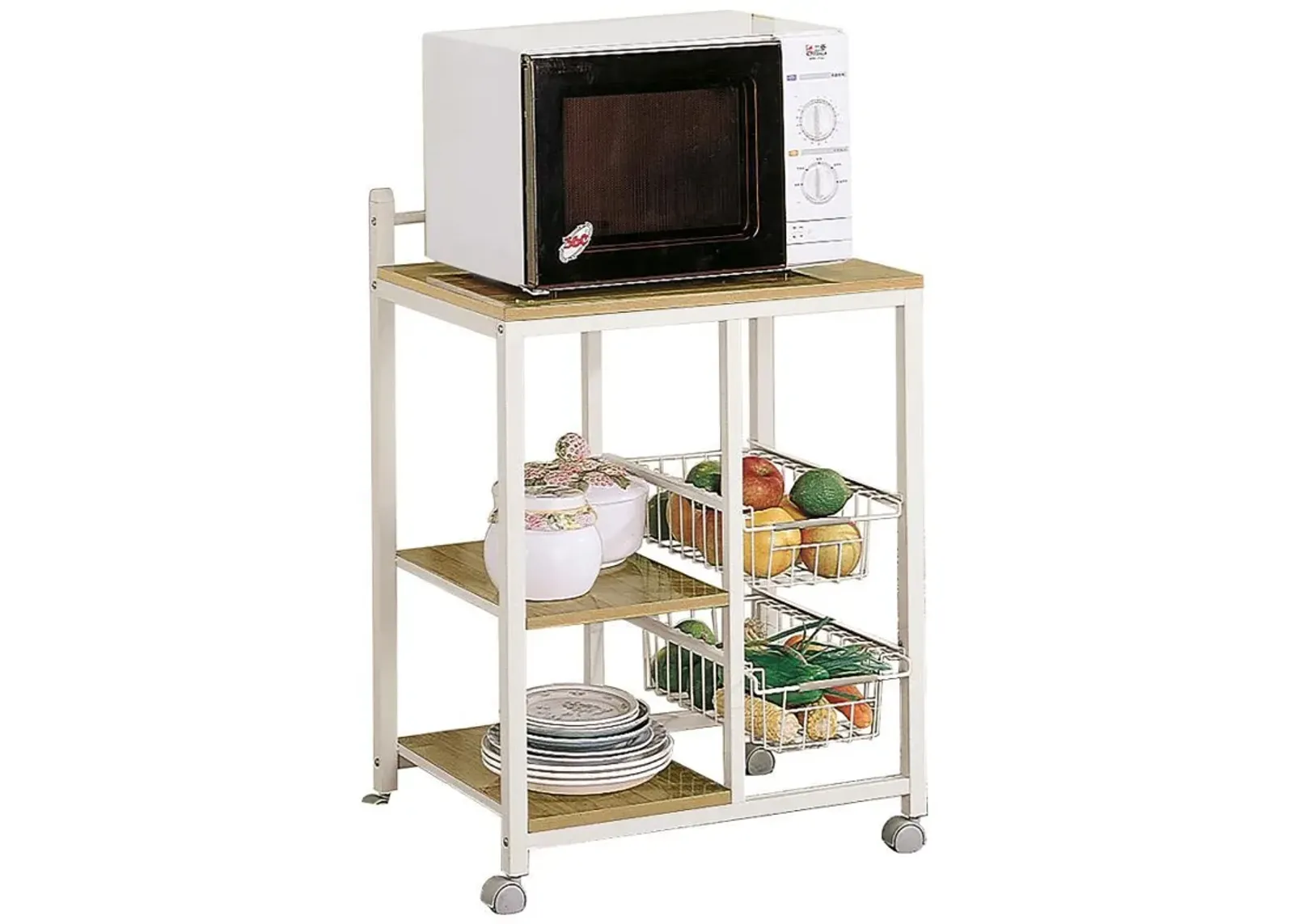 Kelvin - 2-Shelf Mobile Kitchen Cart - Natural Brown And White