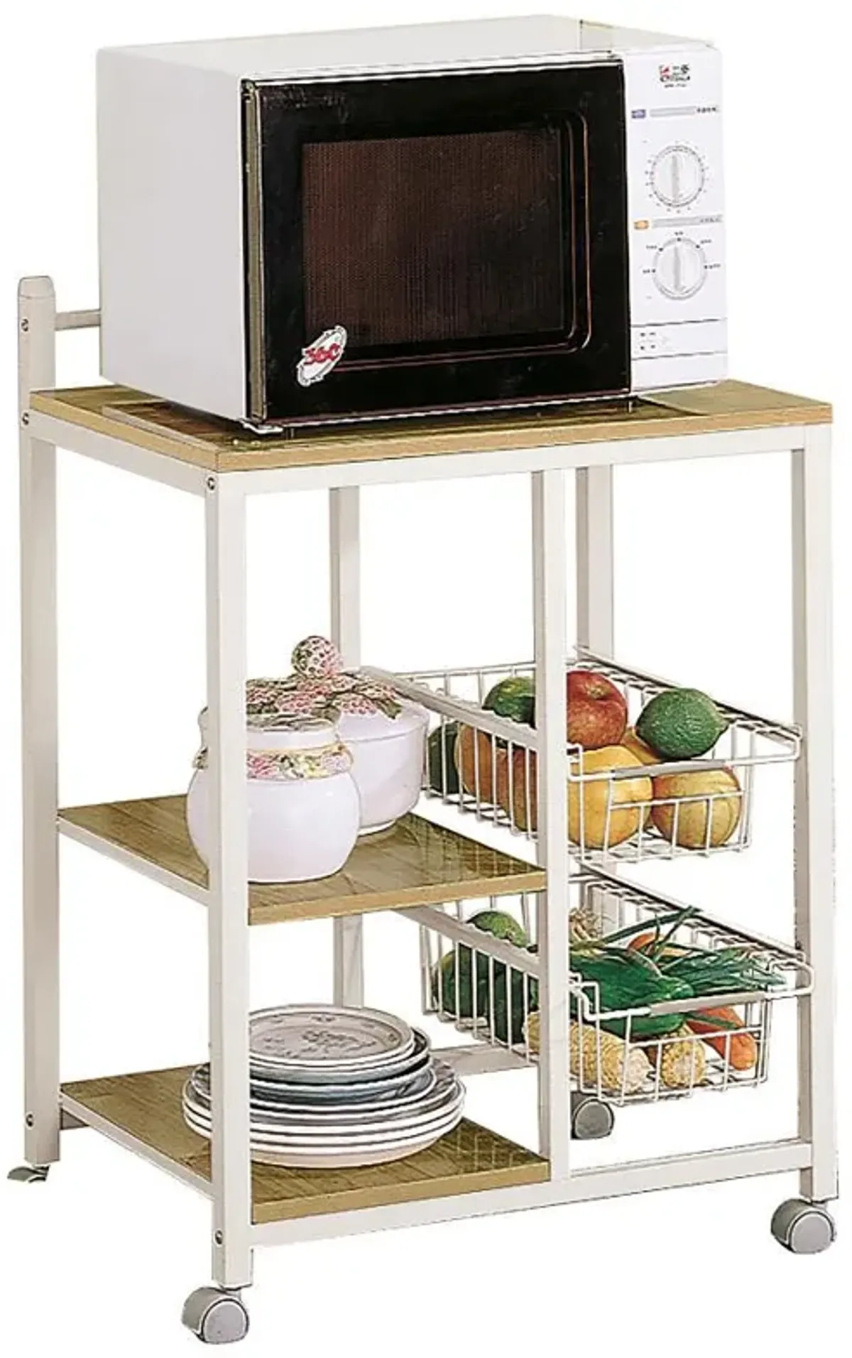 Kelvin - 2-Shelf Mobile Kitchen Cart - Natural Brown And White