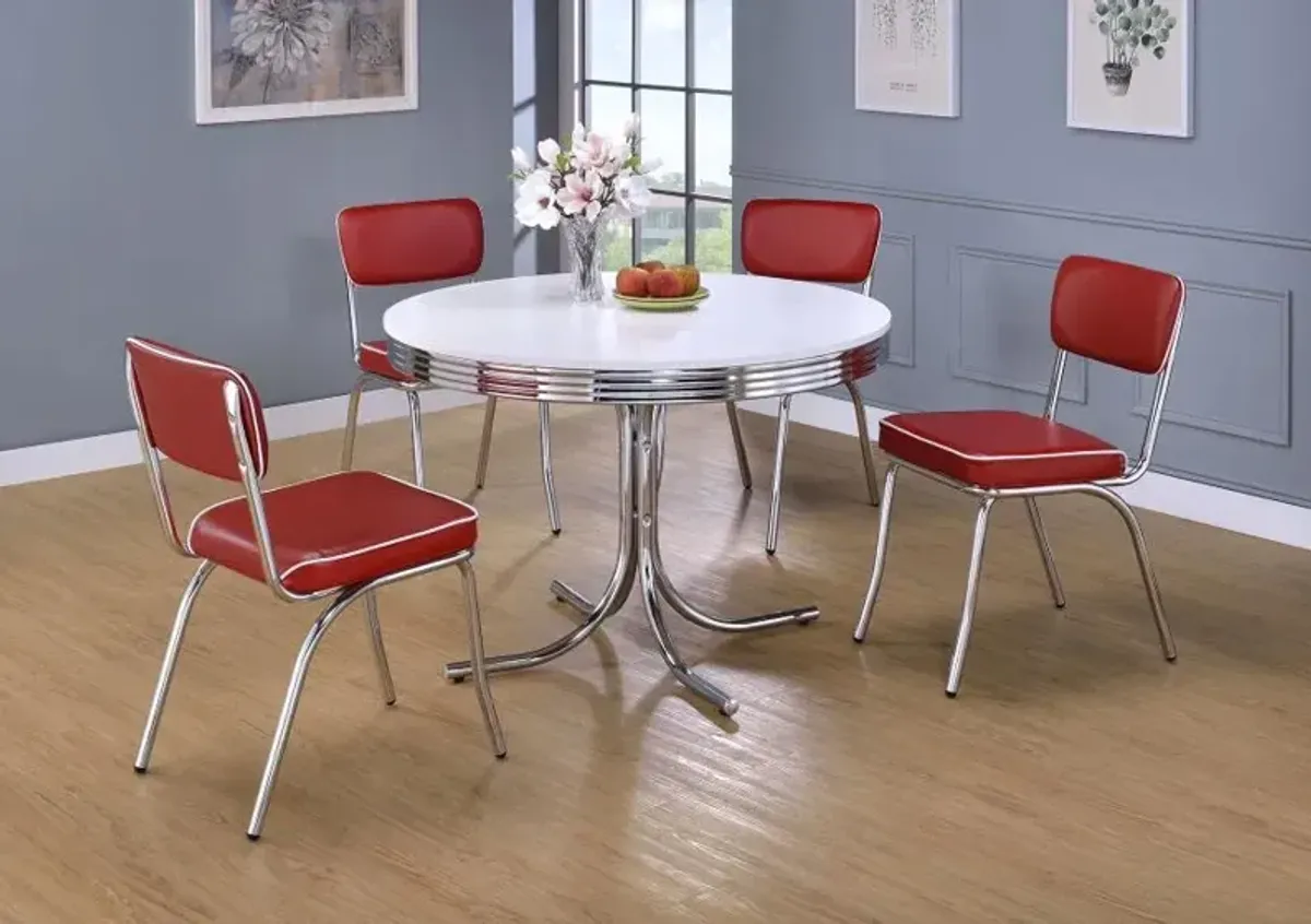 Retro - Round Wood Top Dining Table - White And Chrome