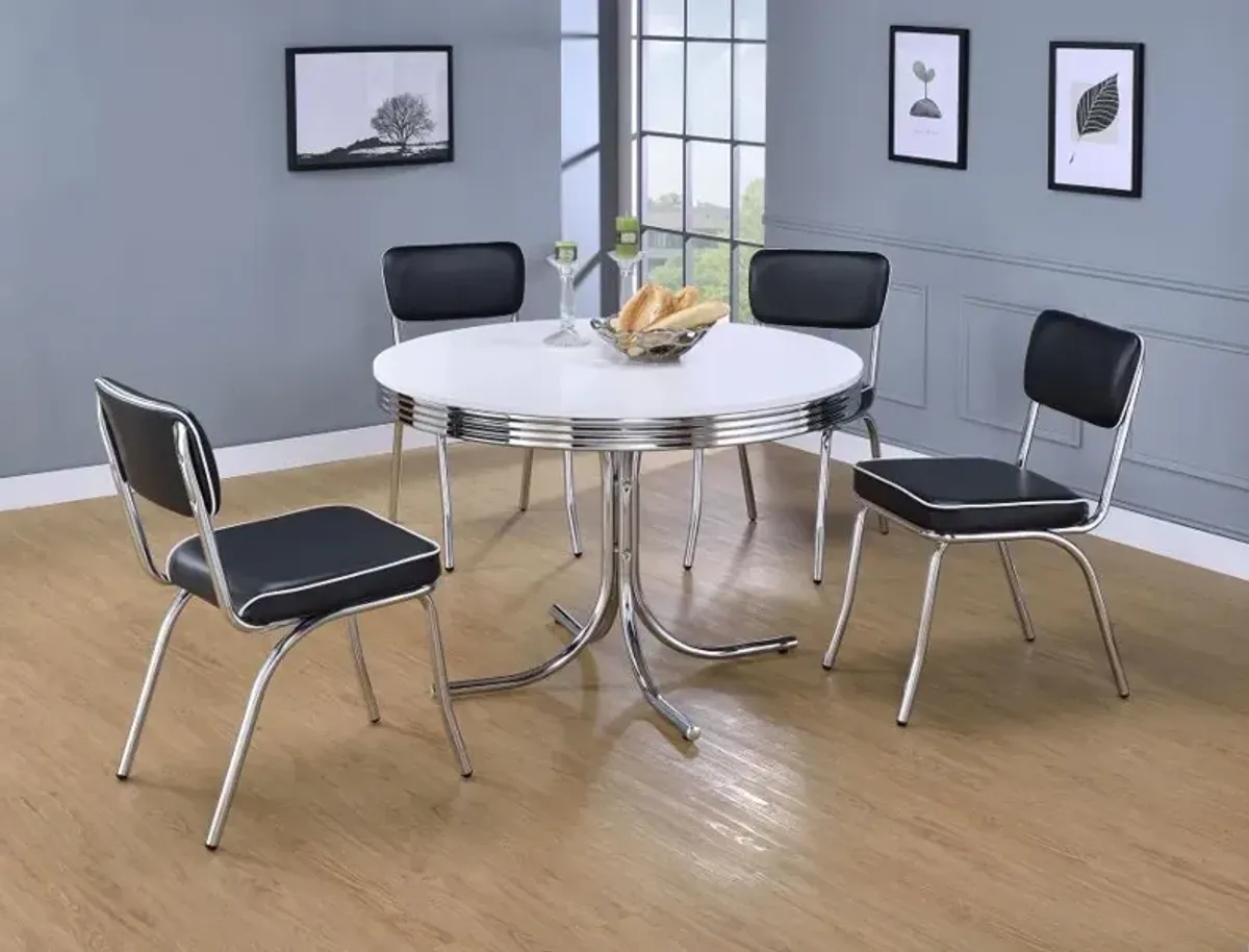 Retro - Round Wood Top Dining Table - White And Chrome