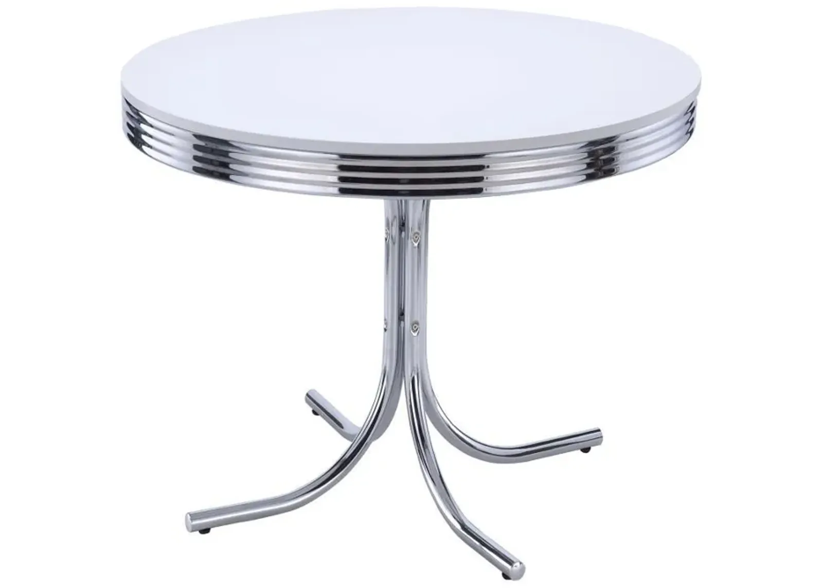 Retro - Round Wood Top Dining Table - White And Chrome