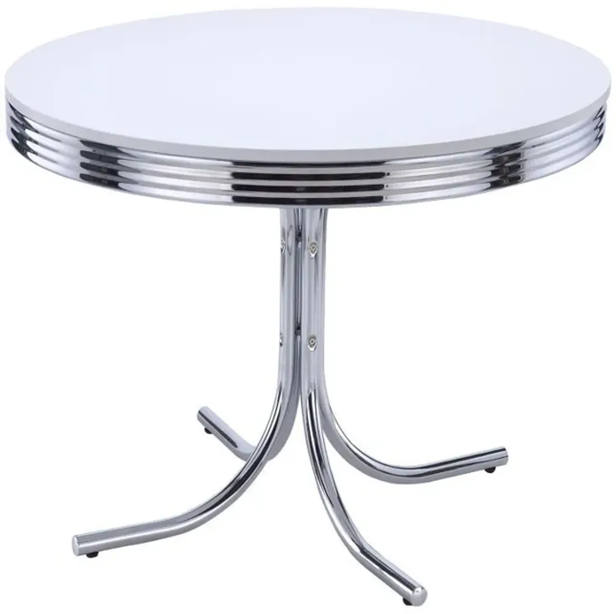 Retro - Round Wood Top Dining Table - White And Chrome