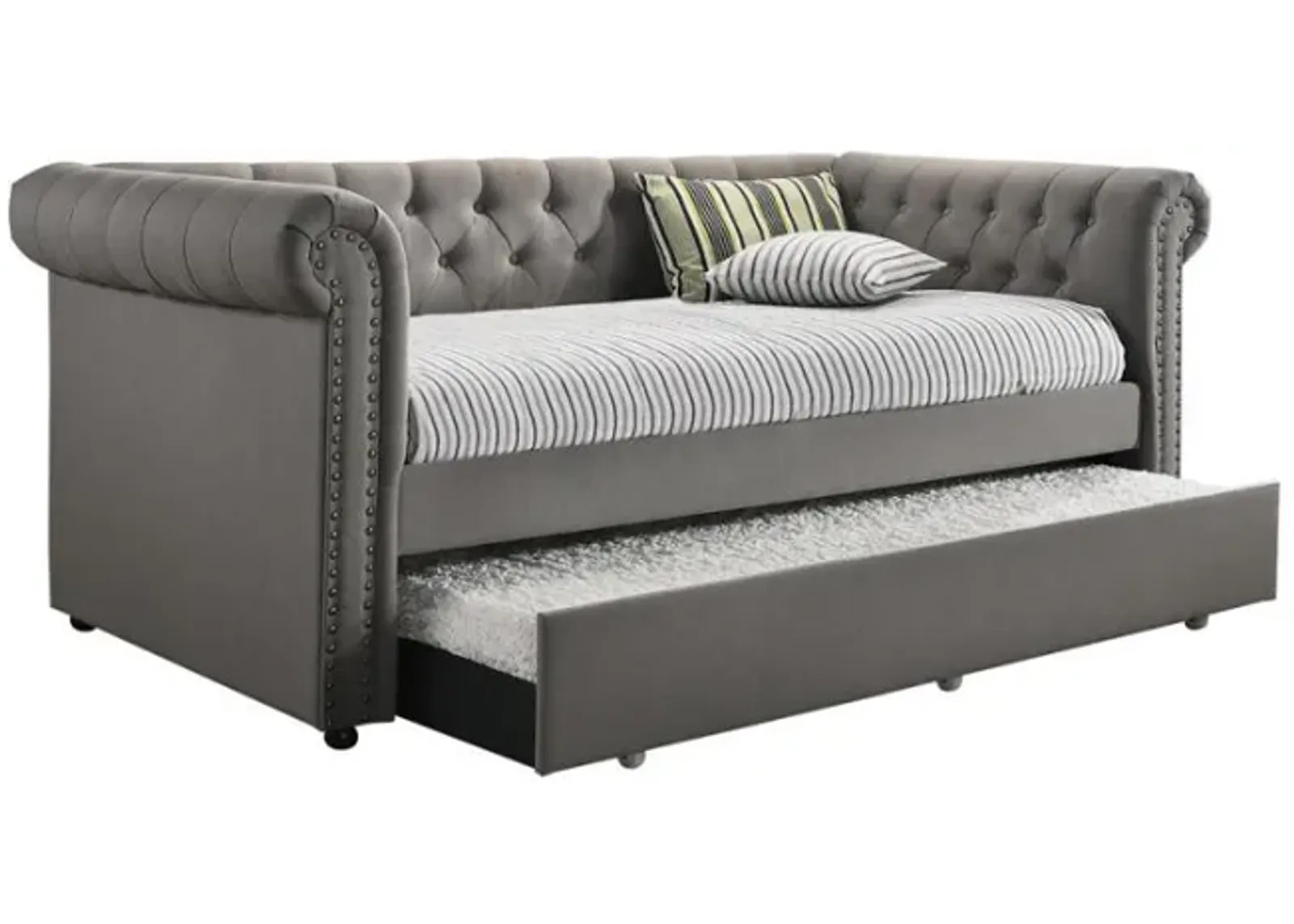 Kepner - Upholstered Twin Daybed With Trundle - Gray