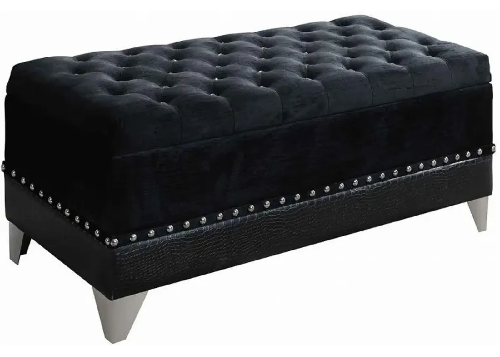 Barzini - Velvet Upholstered Tufted Storage Bench - Black