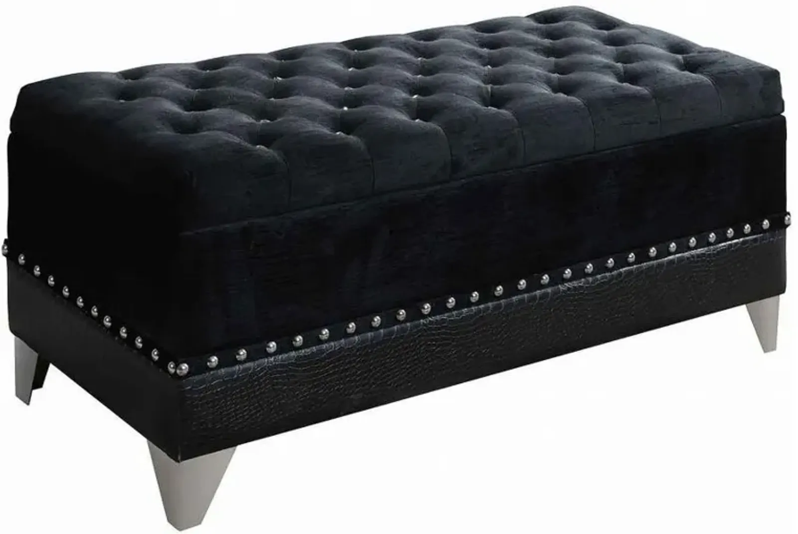 Barzini - Velvet Upholstered Tufted Storage Bench - Black