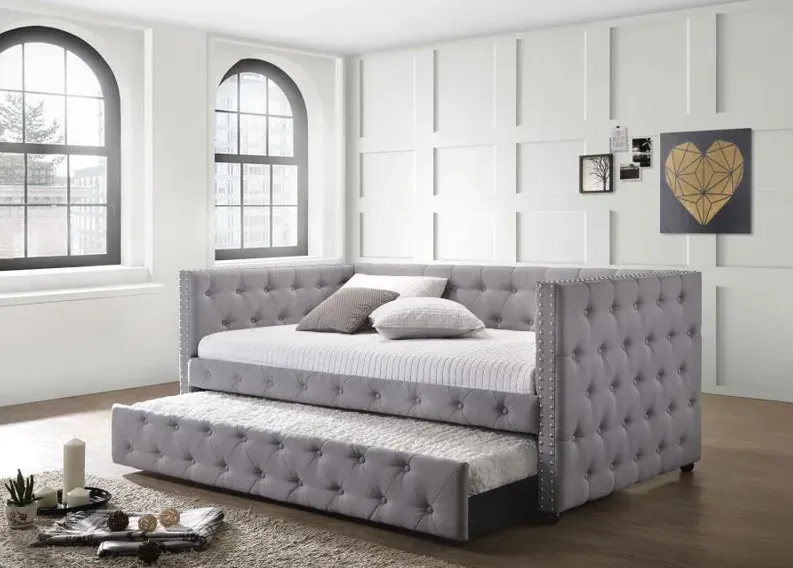 Mockern - Tufted Upholstered Daybed With Trundle - Gray