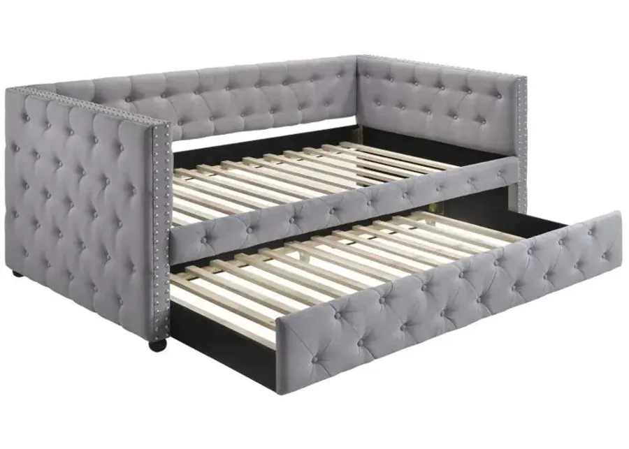 Mockern - Tufted Upholstered Daybed With Trundle - Gray