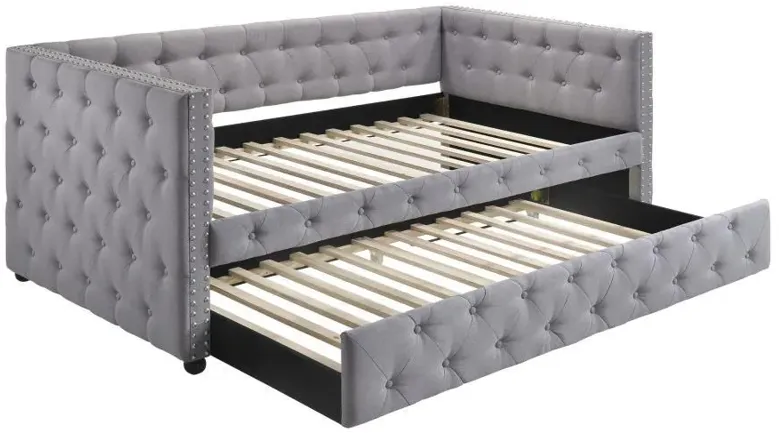 Mockern - Tufted Upholstered Daybed With Trundle - Gray